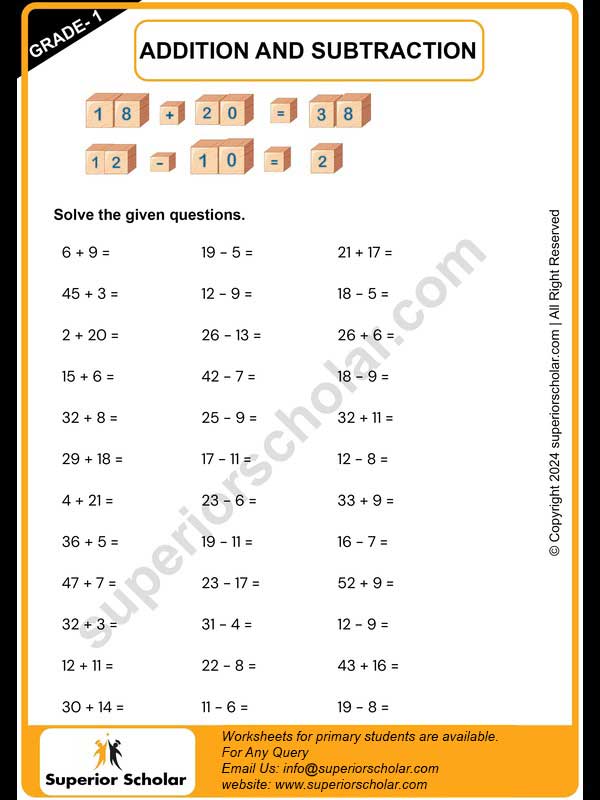 Addition & Subtraction Together Worksheet