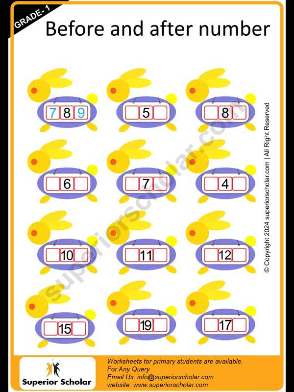 Before And After Worksheet for Grade 1