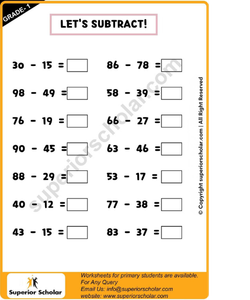 Subtraction Worksheet for Grade 1